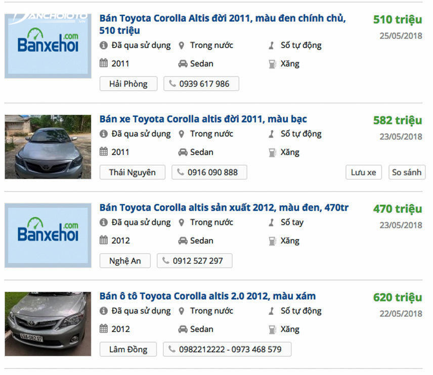 Tin rao bán xe Altis cũ với mức giá chưa đến 600 triệu