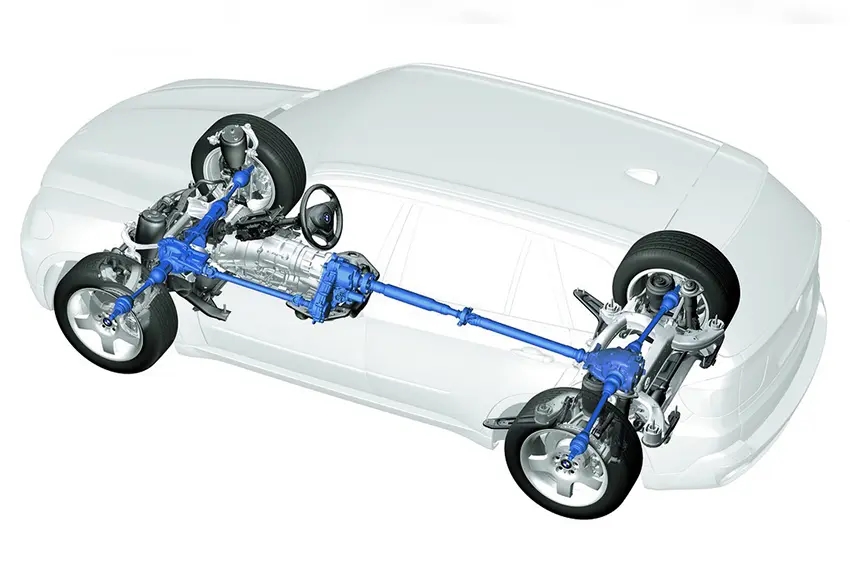 Xe dẫn động 4 bánh toàn thời gian được dẫn động 2 cầu với sức mạnh động cơ được phân phối đến các bánh xe dựa vào sự tính toán của hệ thống điện tử