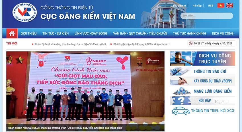 Truy cập vào website của Cục Đăng kiểm Việt Nam