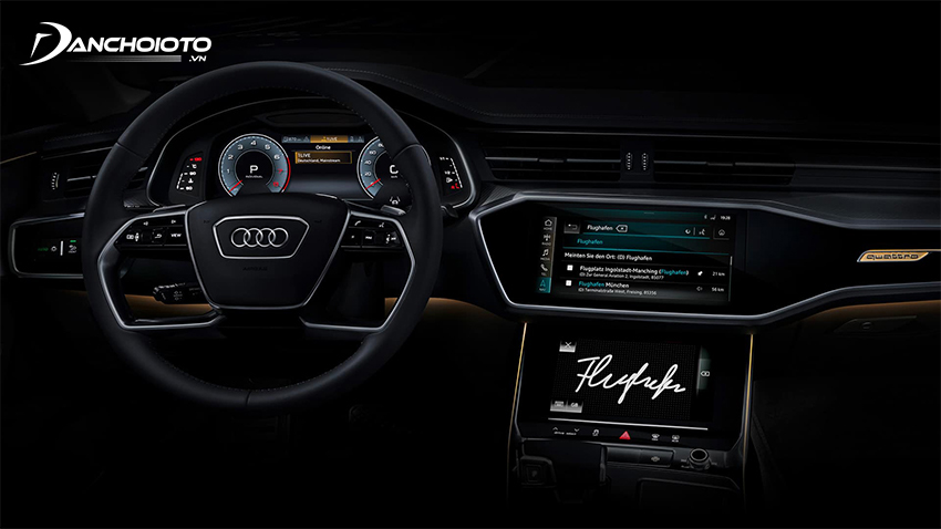 Bảng taplo Audi A7 Sportback 2023 có nhiều chi tiết viền chrome đẹp mắt