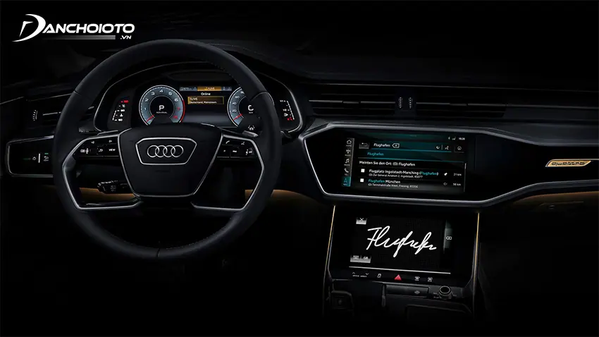 Bảng taplo Audi A7 Sportback 2024 có nhiều chi tiết viền chrome đẹp mắt