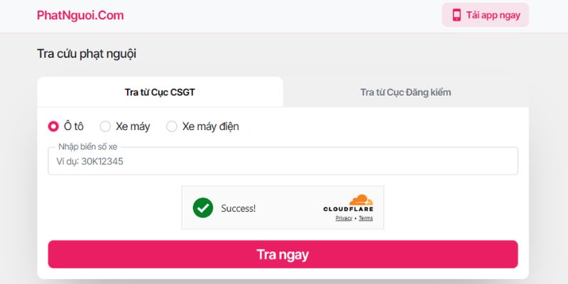 tra cuu phat nguoi o to website